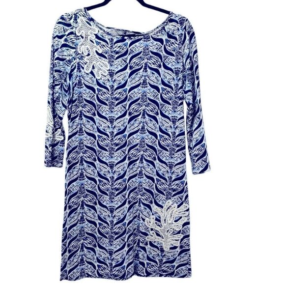 Lilly Pulitzer Small 3/4 Sleeve White & Blue Coral 🪸 Print Dress - Picture 1 of 8